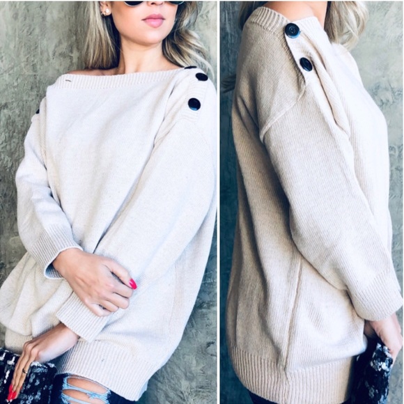 Soft Oversized Beige Wood Button Shoulder Sweater! - Picture 13 of 16
